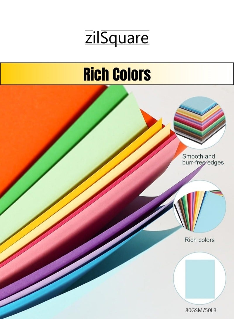 zilSquare 100 Sheets A4 Colored Cardstock Paper –  8.5" x 11" GSM Thick Multicolor Craft Paper Pack, Vibrant A4 Colour Sheets for Printing, Art Projects, Scrapbooking, Card Making, School Crafts, DIY Arts and Office Use – Decorative Construction Paper for Creative Projects - Image 5